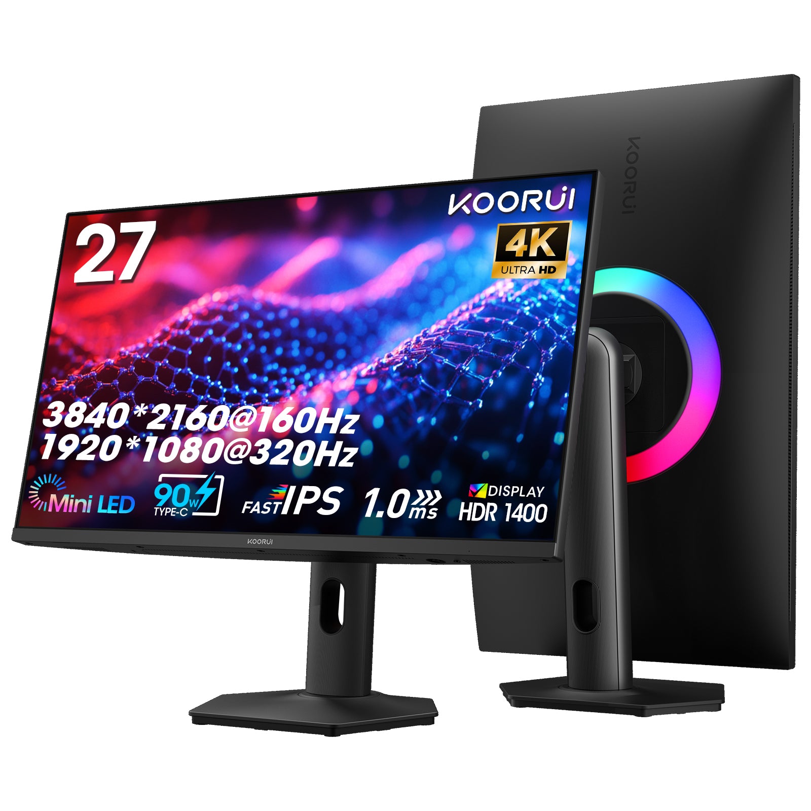 KOORUI S2741LM 27-inch Dual-Mode IPS/MINI LED UHD 160Hz/FHD 320Hz Gaming Monitor