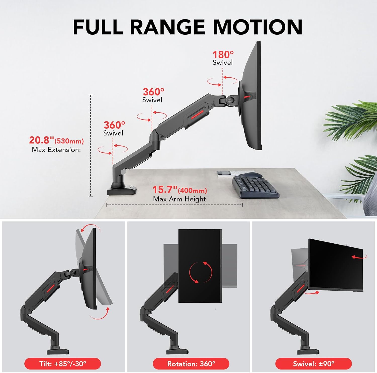 KOORUI KR20Y Desk Mount Single Adjustable Monitor Arm